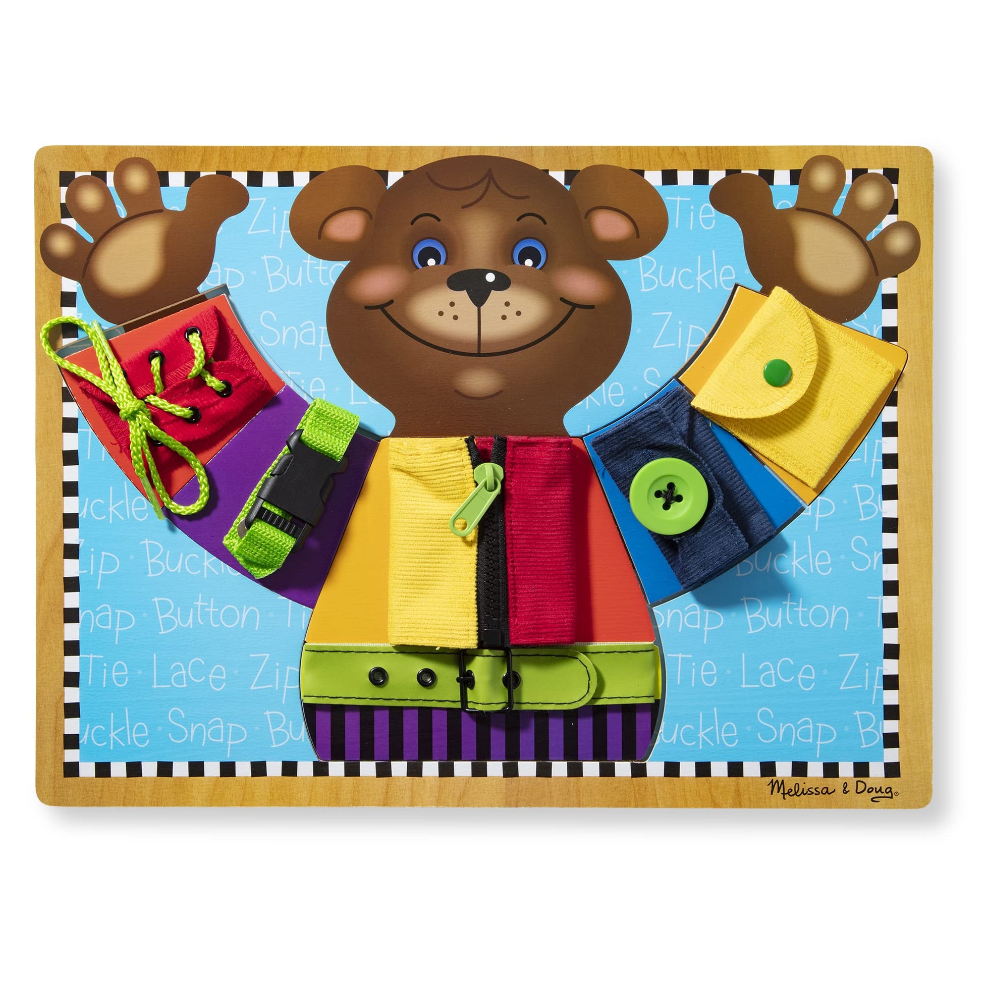 Melissa & Doug Basic Skills Puzzle Board - Wooden Educational Toy - Learn To Button Busy Board, Activity Board For Fine Motor Skills, Developmental - WoodArtSupply