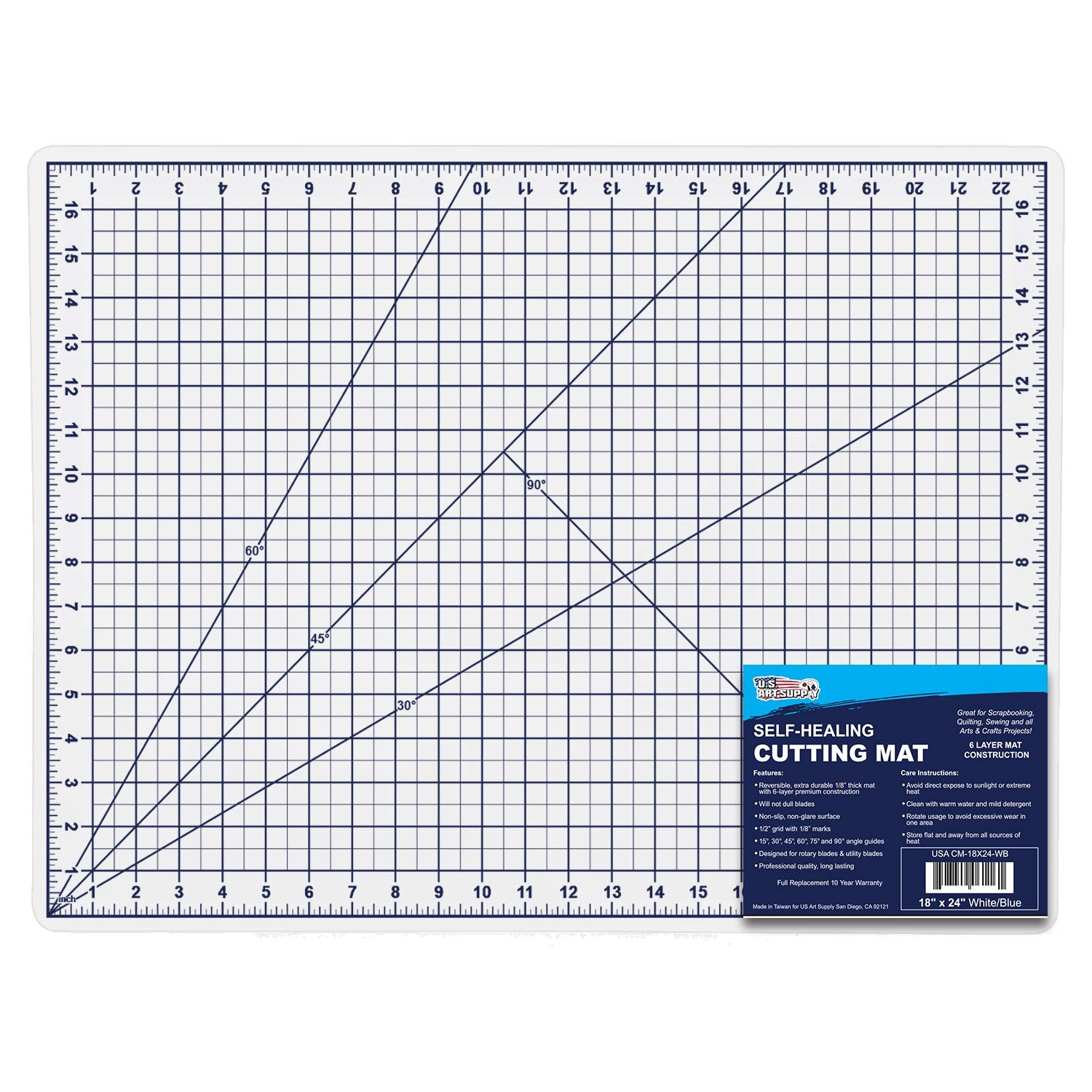 U.S. Art Supply 18" x 24" White/Blue Professional Self Healing 5-6 Layer Double Sided Durable Non-Slip Cutting Mat Great for Scrapbooking, Quilting, U.S. Art Supply