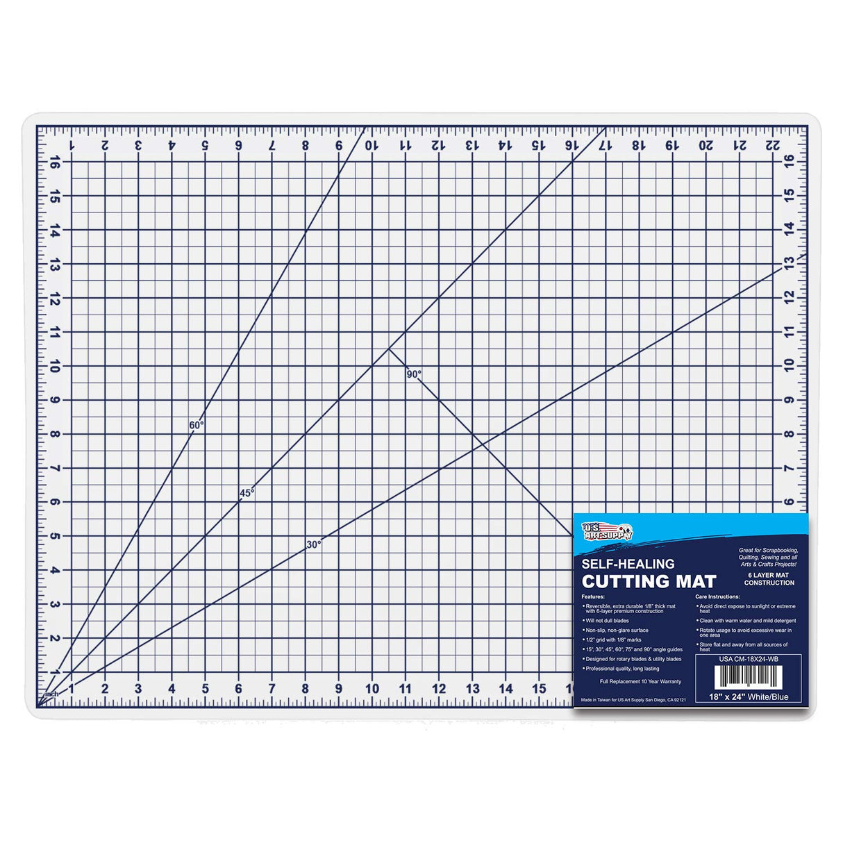 U.S. Art Supply 18" x 24" White/Blue Professional Self Healing 5-6 Layer Double Sided Durable Non-Slip Cutting Mat Great for Scrapbooking, Quilting, U.S. Art Supply