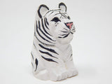 Selsela White Tiger Figurine Decoration Wooden Statue Snow Bleached Albino Art Cat Bengal Striped Miniature Carved Small Animal Sculpture Selsela