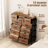 Lulive Dresser for Bedroom with 12 Drawers, Tall Dresser Chest of Drawers with Side Pockets and Hooks, Fabric Dresser Storage Tower for Closet, Lulive