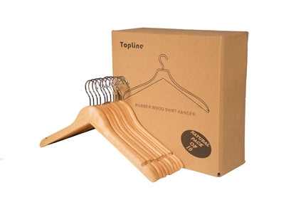 Topline Classic Wood Shirt Hangers - Natural Finish (10-Pack) - WoodArtSupply