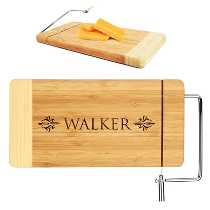 Personalized Cheese Board with Slicer - Monogrammed Bamboo Wood - Custom Engraved - WoodArtSupply