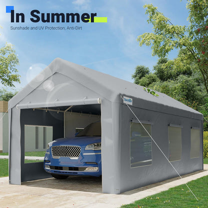 Quictent 12'x20' Carport with Roll-up Ventilated Windows, Anti-Snow Car Port Heavy Duty Car Canopy RV Carport Canopy Portable Garage Shelter Boat - WoodArtSupply