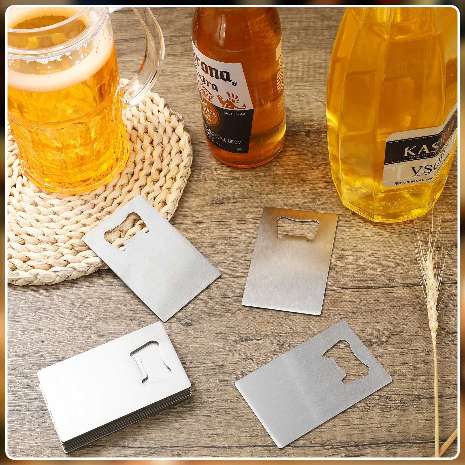 Nuogo 100 Pieces Stainless Steel Card Bottle Openers Bulk Metal Card Beer Bottle Openers Groomsmen Wallet Bottle Opener for Wedding Party Bridesmaid Nuogo