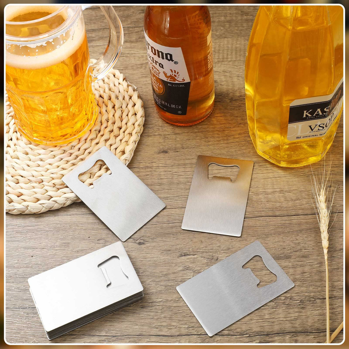 Nuogo 100 Pieces Stainless Steel Card Bottle Openers Bulk Metal Card Beer Bottle Openers Groomsmen Wallet Bottle Opener for Wedding Party Bridesmaid Nuogo