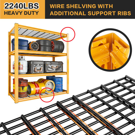 REIBII 40"W Garage Shelving Heavy Duty Loads 2240LBS Garage Storage Shelves Heavy Duty Shelving 4-Tier Adjustable Metal Shelves for Storage Rack REIBII