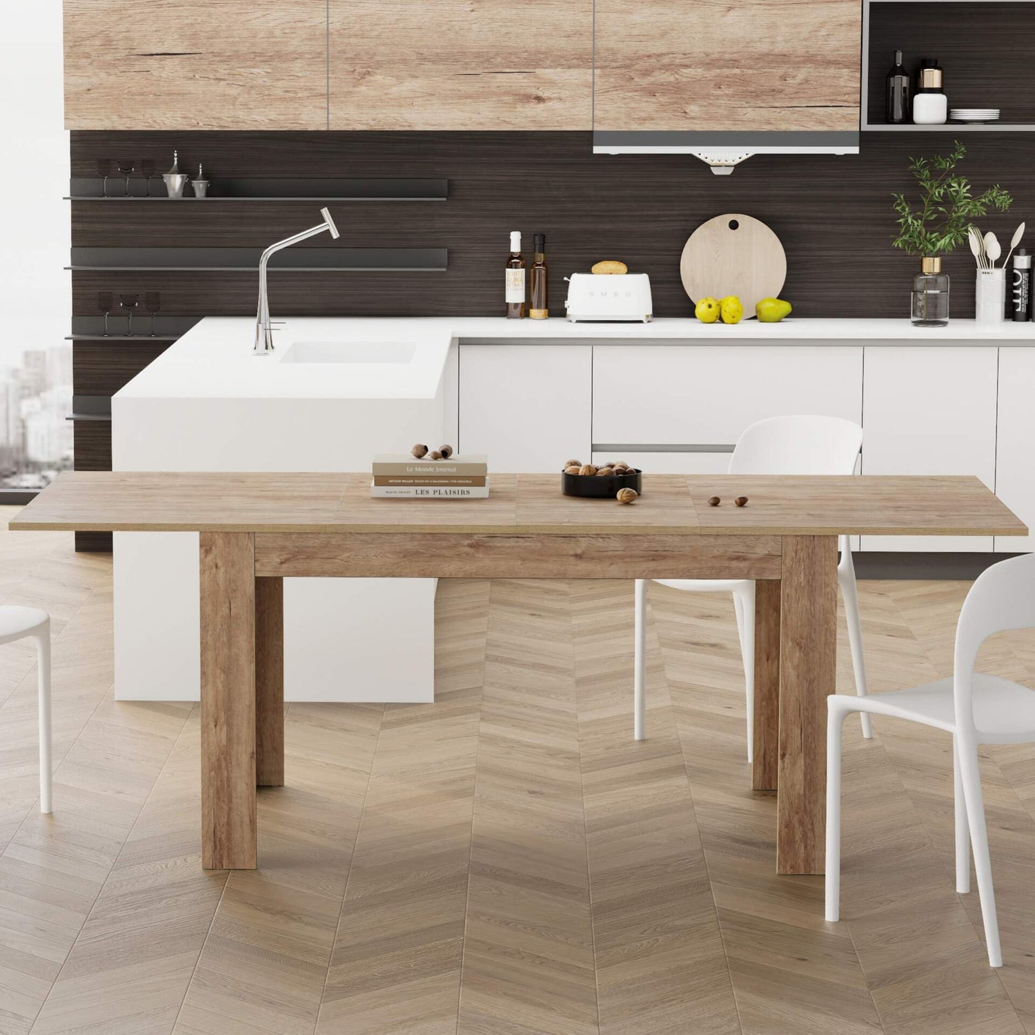 Mobili Fiver, Easy, Extendable Dining Table, Oak, Made in Italy Mobili Fiver