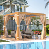 EROMMY Louvered Pergola 10' x 10' Outdoor Hard Top Gazebo with Wooden Grain Aluminum Frame and Adjustable Metal Rainproof Roof for Garden & Patio, EROMMY