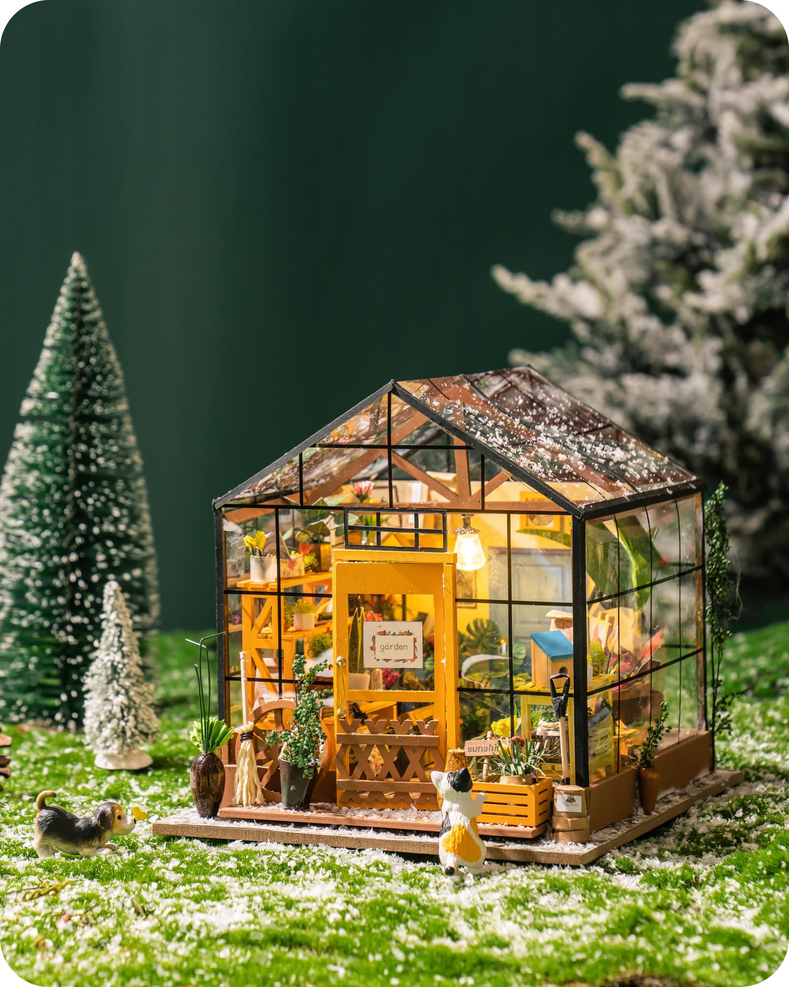 Rolife DIY Miniature House Kit Greenhouse, Tiny for Adults to Build, Mini House Making Kit with Furnitures, Halloween/Christmas Decorations/Gifts for - WoodArtSupply