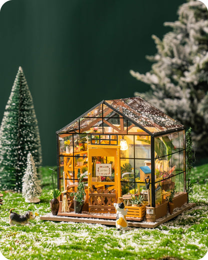 Rolife DIY Miniature House Kit Greenhouse, Tiny for Adults to Build, Mini House Making Kit with Furnitures, Halloween/Christmas Decorations/Gifts for - WoodArtSupply