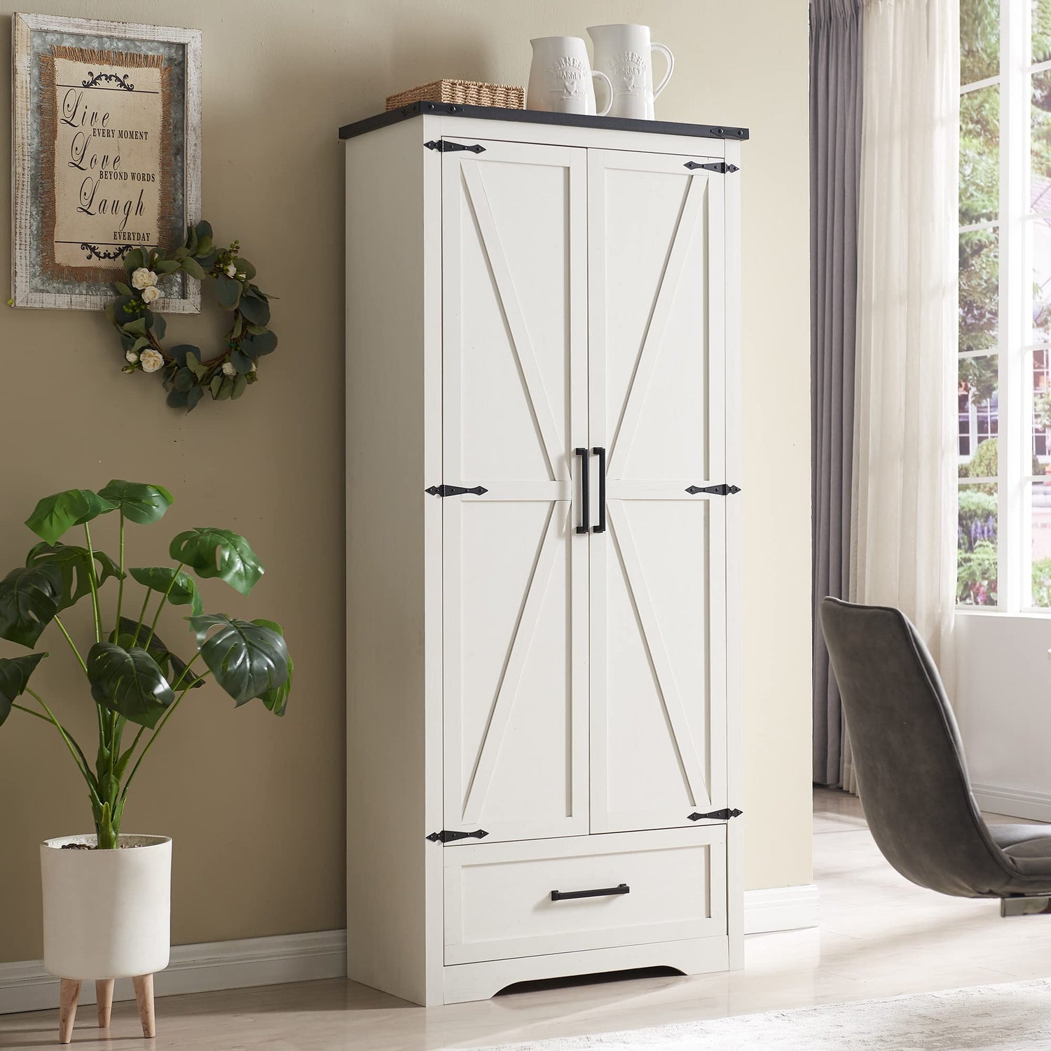 Farmhouse Style 72" Tall Storage Cabinet with Adjustable Shelves and Drawer by JXQTLINGMU JXQTLINGMU