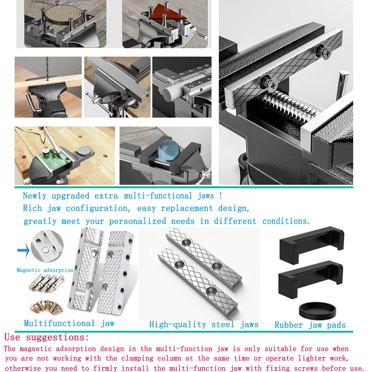 Dual-Purpose Combined Bench Vise or Table Vise, multifunctional jaw, Universal Rotate 360° Work Clamp-On Visewith Quick Adjustment, 3.3" black HENGDA VISE
