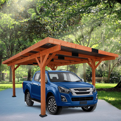 18.3x12.6 ft Wood Carport Heavy Duty Garage with Metal Roof, Windproof Snowproof Car Shelte Suitable for Ram Toyota Pickup SUV Trucks - WoodArtSupply