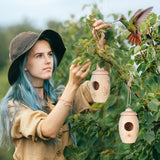 Hummingbird House, 2 PCS Wooden Hummingbird Houses for Outside for Nesting, Screwable Cover Hummingbird Houses with Red Ribbons, Gardening Gifts Home LOTKEY