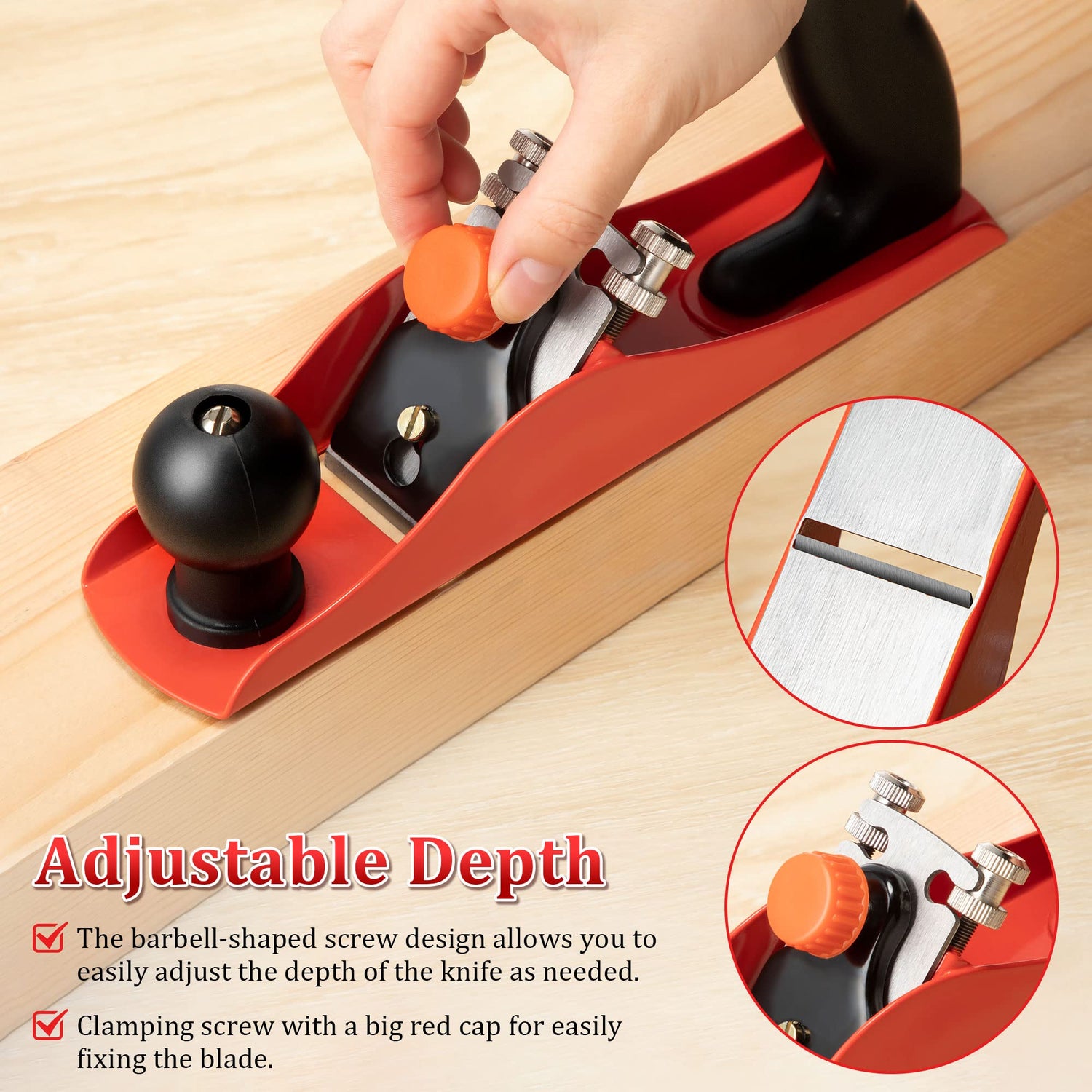 Dreyoo No.4 Adjustable Hand Planer with 2 Inch Replacement Blade, Wood Planer for Woodworking, Smoothing Bench Plane Jointer Plane for DIY Door Dreyoo