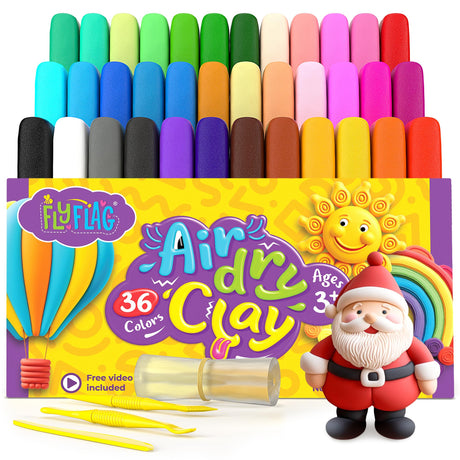 Air Dry Clay 36 Colors, Soft & Ultra Light, Modeling Clay for Kids with Accessories, Tools and Tutorials FLY FLAG