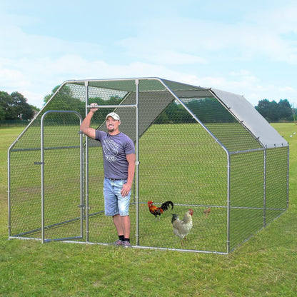 LEMBERI Large Metal Chicken Runs for Yard,Flat-roof Walk in Chicken coop cage for Outside,Galvanized Rabbits Duck and coops,Chicken Pen with - WoodArtSupply