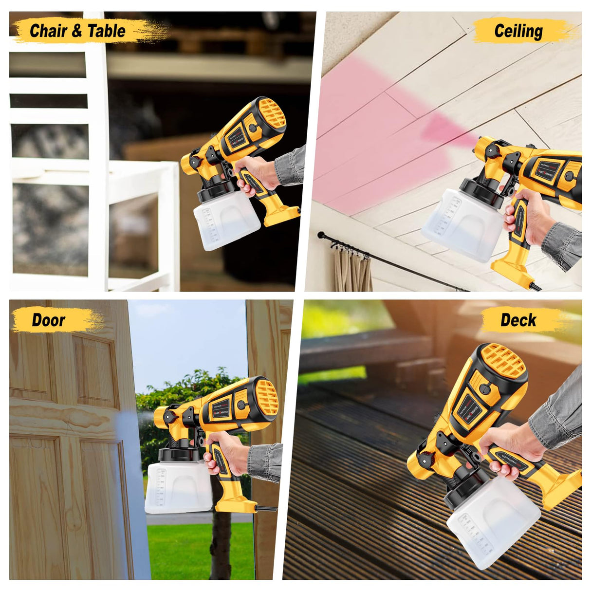 Paint-Sprayer-1000W-HVLP-High-Power-Electric-Spray-Paint-Gun 1400ml High Capacity Container 4 Nozzles and 3 Patterns Easy to Clean for Furniture Xavax