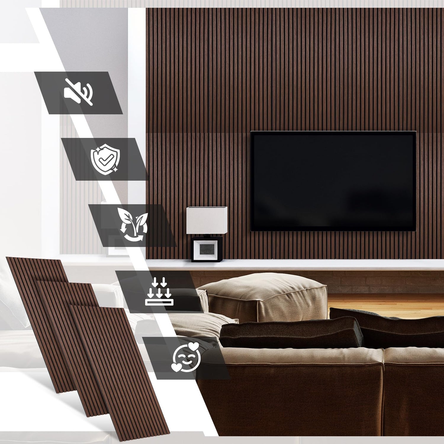 Frienda 6 Pcs 47.2 x 23.6 Inch Acoustic Wood Wall Panels Decorative Soundproof Wall Panels 3D Slat Wood Panels for Home Office Cinema Interior Wall Frienda