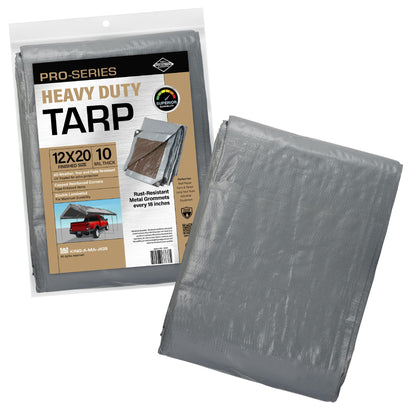 12x20 Heavy Duty Tarp, 10 Mil Thick, Waterproof, Tear & Fade Resistant, High Durability, UV Treated, Grommets Every 18 Inches. (Silver/Brown -