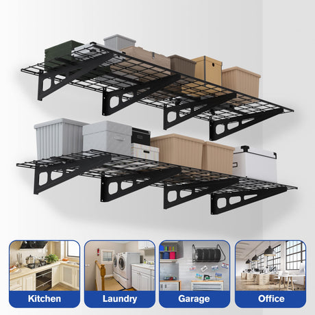WORKPRO 2-Pack 2x6FT Garage Wall Shelving, 72” x 24” Heavy Duty Wall Mounted Shelving, 800lbs Load Capacity (Total), Metal Wall Shelves Suitable for WORKPRO