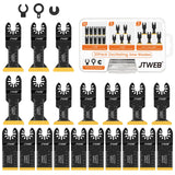 JTWEB 20PCS Titanium Oscillating Saw Blades Metal Cutting, Multitool Blades 3 Types Multi Tool Blades Kits Wood and Metal Nail Plastic Oscillating JTWEB