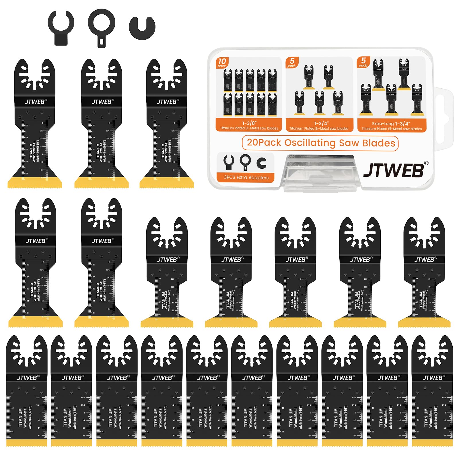 JTWEB 20PCS Titanium Oscillating Saw Blades Metal Cutting, Multitool Blades 3 Types Multi Tool Blades Kits Wood and Metal Nail Plastic Oscillating - WoodArtSupply