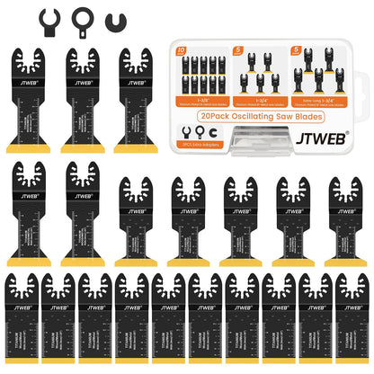 JTWEB 20PCS Titanium Oscillating Saw Blades Metal Cutting, Multitool Blades 3 Types Multi Tool Blades Kits Wood and Metal Nail Plastic Oscillating - WoodArtSupply