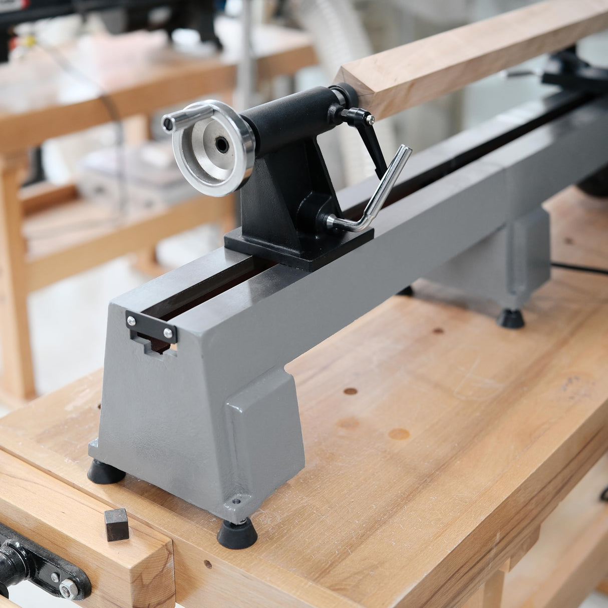 BMWOOD Extension Bed for Woodturning Lathe, Compatible with Harbor Freight Central Machinery 10"X18" Wood lathe in grey color. BMWOOD