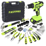 FASTPRO 177-Piece 20V Cordless Lithium-ion Drill Driver and Home Tool Set, Household Repairing Kit with in Storage Case, Green FASTPRO