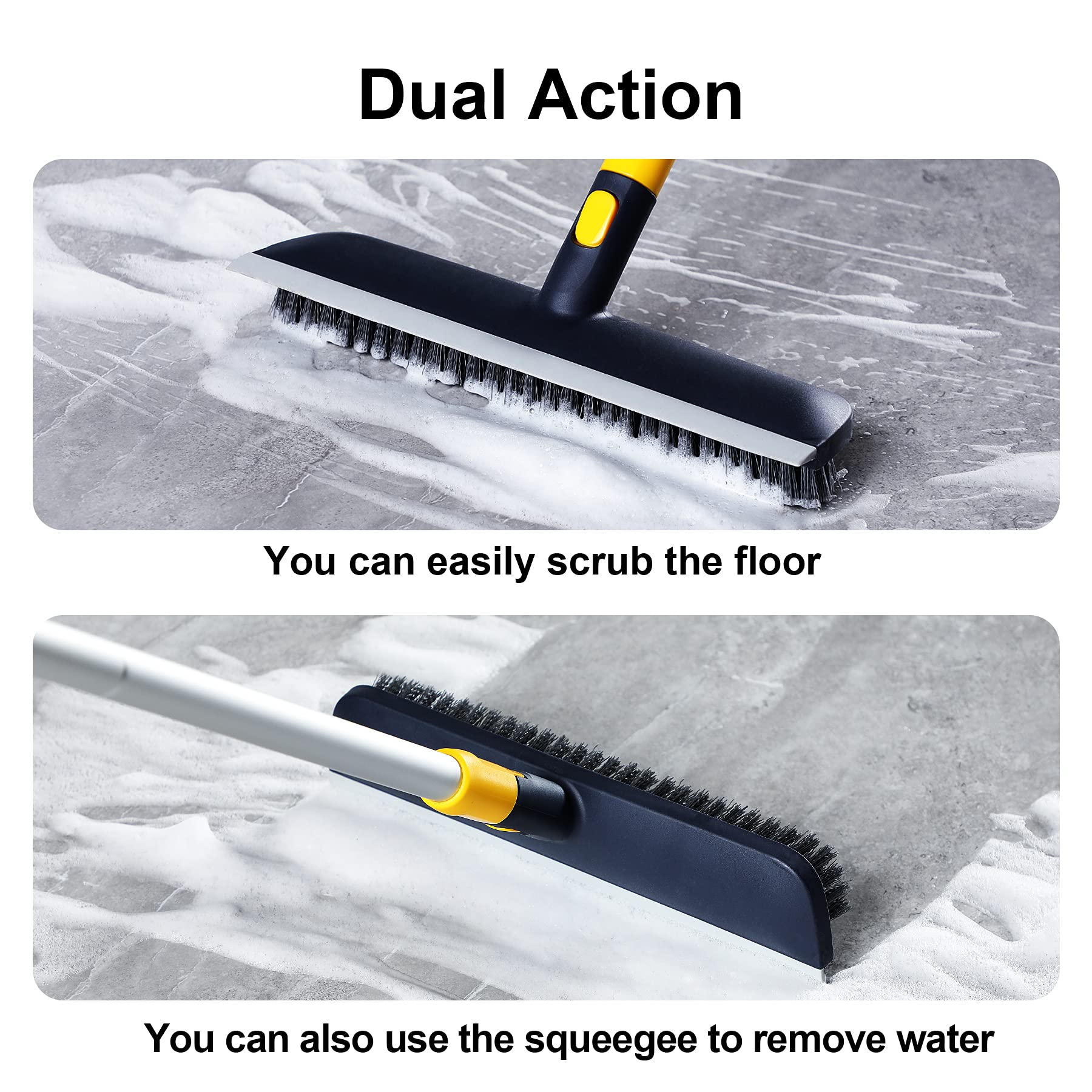 Yocada Floor Scrub Brush 55.9" Telescopic Handle 2 in 1 Scrape Brush Stiff Bristle Shower Scrubber for Cleaning Patio Bathroom Garage Kitchen Wall - WoodArtSupply