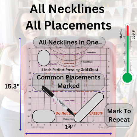 Heat Press Safe Tshirt Pressing Guide for Vinyl Alignment and Accurate Placement Shirt Neck and Chest. an All-in-one t Shirt Ruler Guide for Heat CLPA