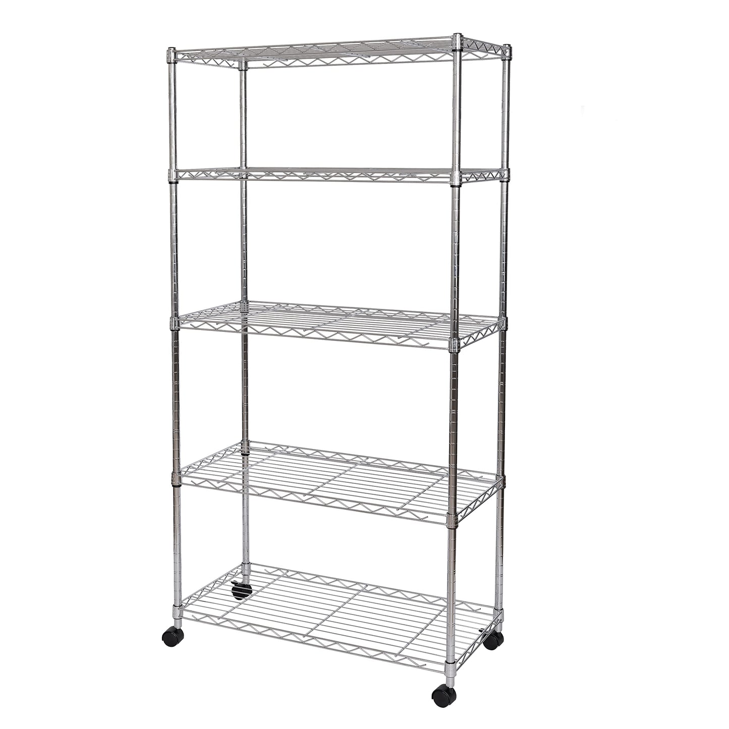 Seville Classics 5-Tier Wire Shelving with Wheels, 5-Tier, 30"" W x 14"" D (NEW MODEL), Chrome Plating, Plated Steel - WoodArtSupply