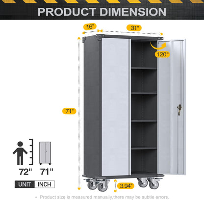 JAORD Metal Storage Cabinets with Wheel, Garage 4 Adjustable Shelf,Rolling Utility Lock & Wheels for Office Home, File Cabinet-grey and Black, Large - WoodArtSupply