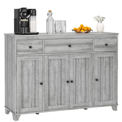 HIFIT Buffet Cabinet Farmhouse Sideboards Storage Cabinet with 3 Drawers & 4 Doors Adjustable Shelves, 47" Rustic Coffee Bar Cabinet, Wood Accent