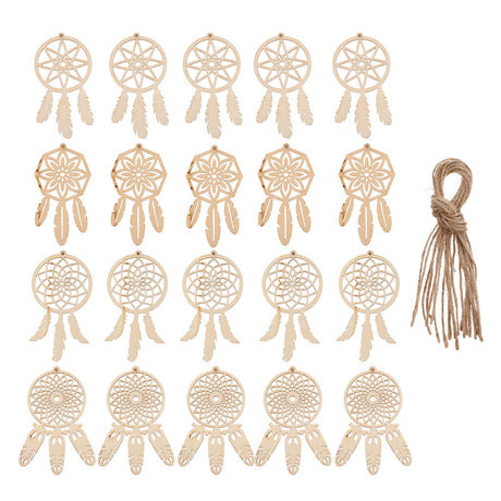 Holibanna Decorative Hanging Ornaments 4 Sets/ 40pcs Wooden DIY Dream Catchers Kits Unfinished Wood Dream Catchers Hanging Decorations Wood Slices Holibanna