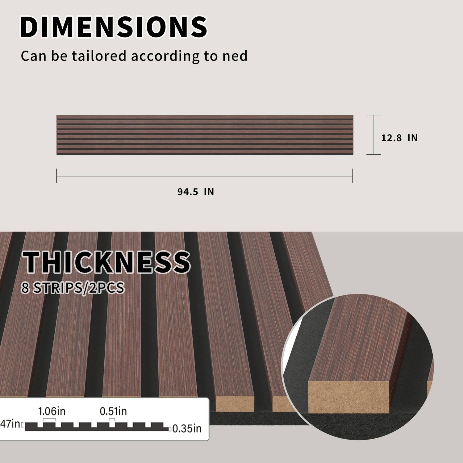 POHARE Wood Slat Wall Panels, 2 Pack Accent Decorative Acoustic Wood Slats for Wall and Ceilings, Acoustic Panels for Interior Wall Décor on Felt POHARE