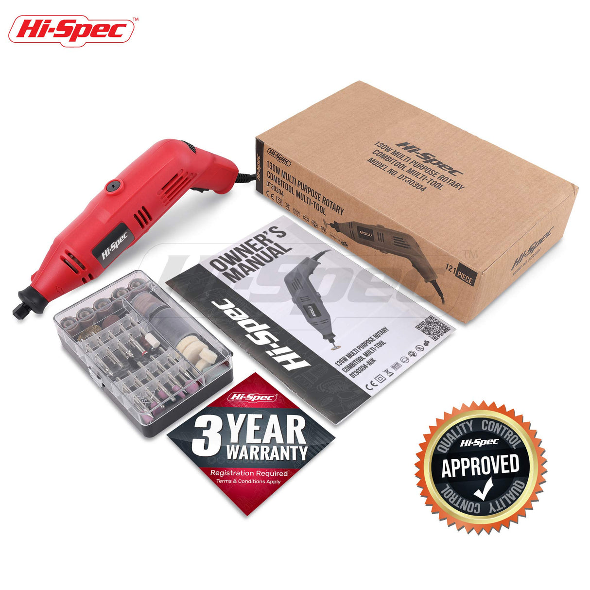 Hi-Spec Power Rotary Tool Kit Set 130W with 121 Piece Dremel Compatible Bit Accessories. Drill, Cut, Trim, Grind & Sand in DIY Repairs, Hobbies & Hi-Spec