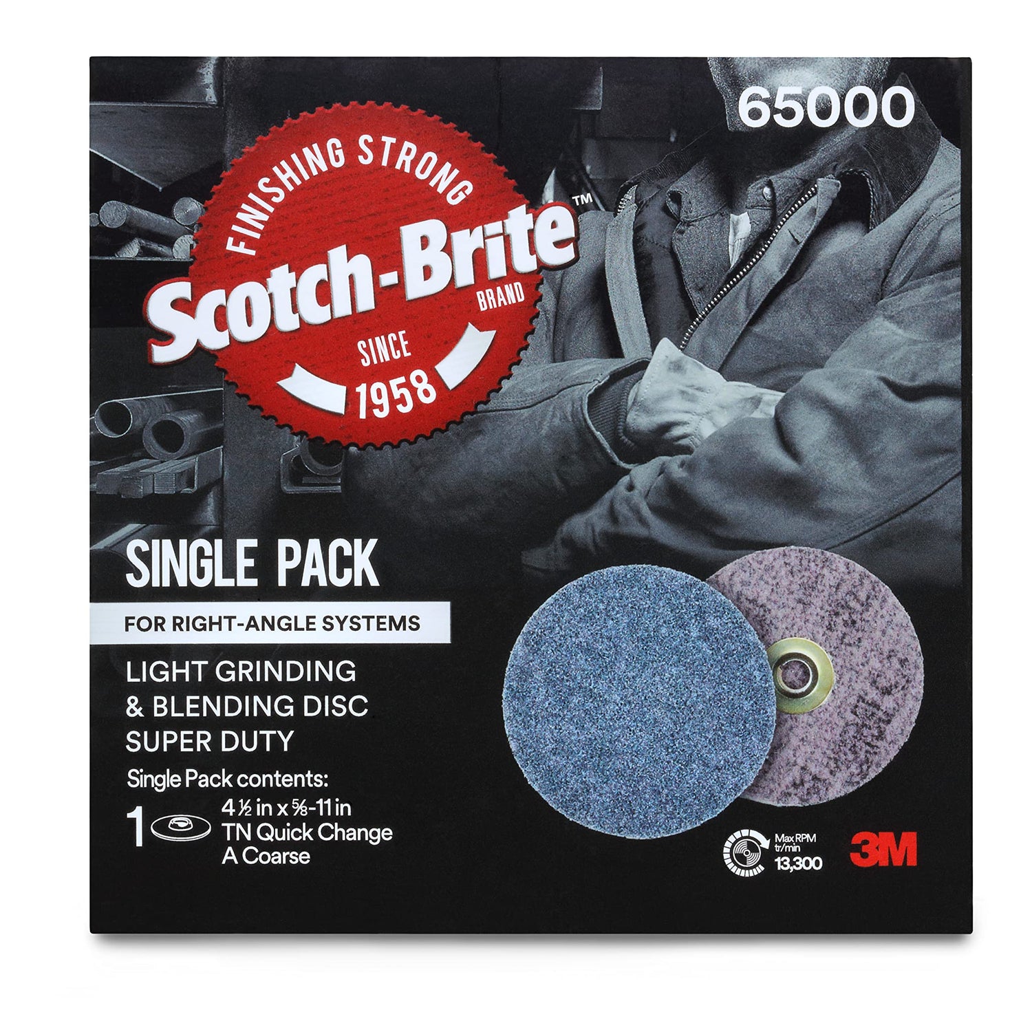 Scotch-Brite Light Grinding and Blending Disc, TN Quick Change, Heavy Duty Coarse, Aluminum Oxide, 4 1/2 in, 10/Case, Single Pack 3M