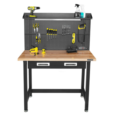 Seville Classics UltraHD Heavy Duty Commercial Lighted Workcenter w/Pegboard, 500 lbs. Weight Capacity for Garage, Warehouse, Workshop, Solid Wood Seville Classics
