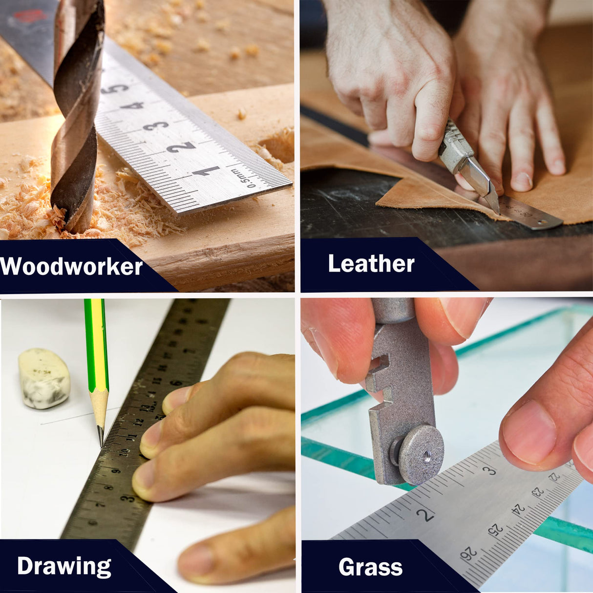 Metal Ruler:[6+12+18 Inch] Stainless Steel Metal Ruler with Cork Backing Non-Slip Rulers with Inch and Centimeters Metal Ruler 6 Inch 12 Inch 18inch Btanadi