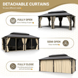 UDPATIO 12' x 20' Hardtop Gazebo, Outdoor Aluminum Gazebo with Galvanized Steel Double Roof, Permanent Metal Canopy with Curtains and Netting for UDPATIO