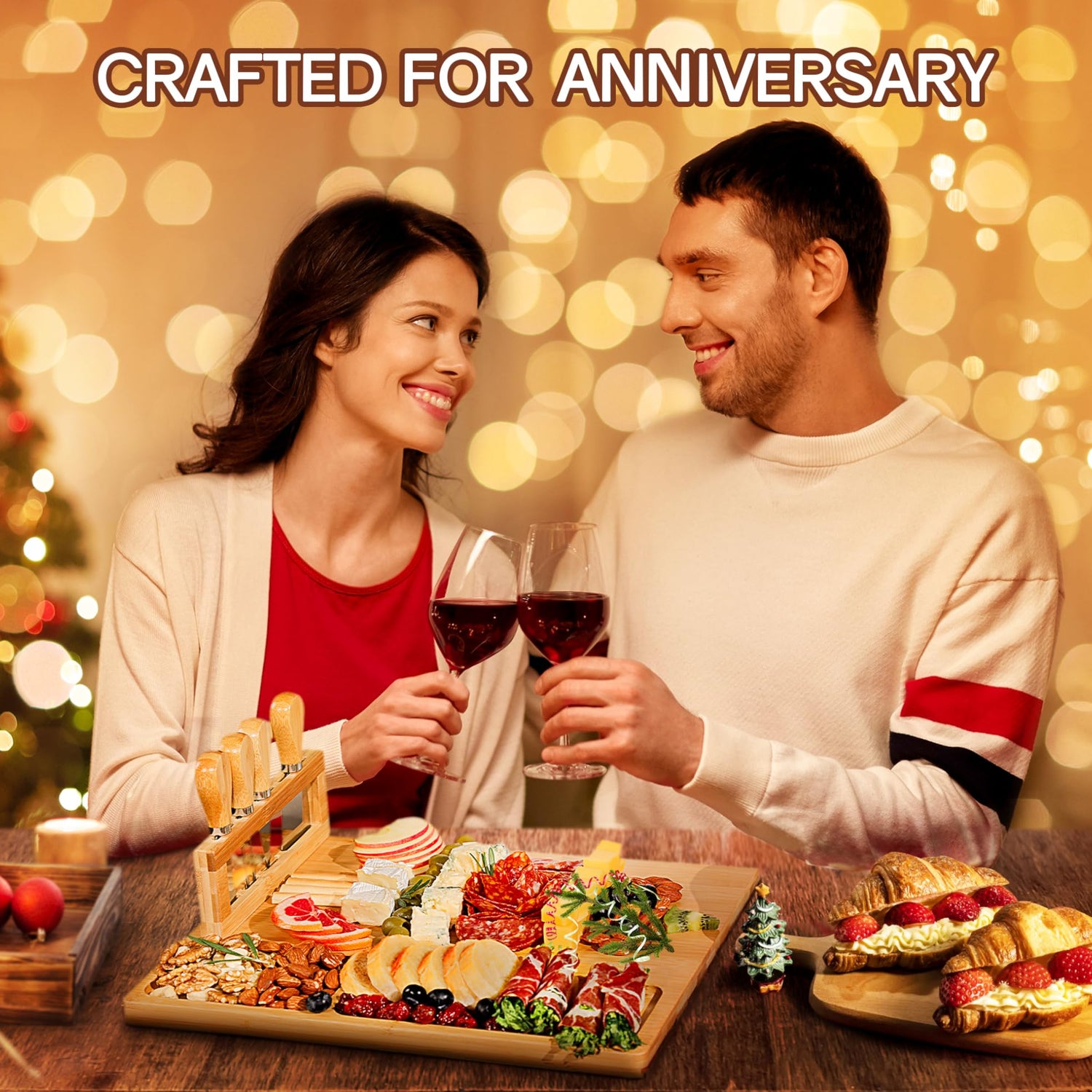 Easoger Cheese Board and Knife Set - Extra Large Charcuterie Boards with Magnetic Knife Holder, Cheese Platter Gift for Christmas, House Warming, Easoger