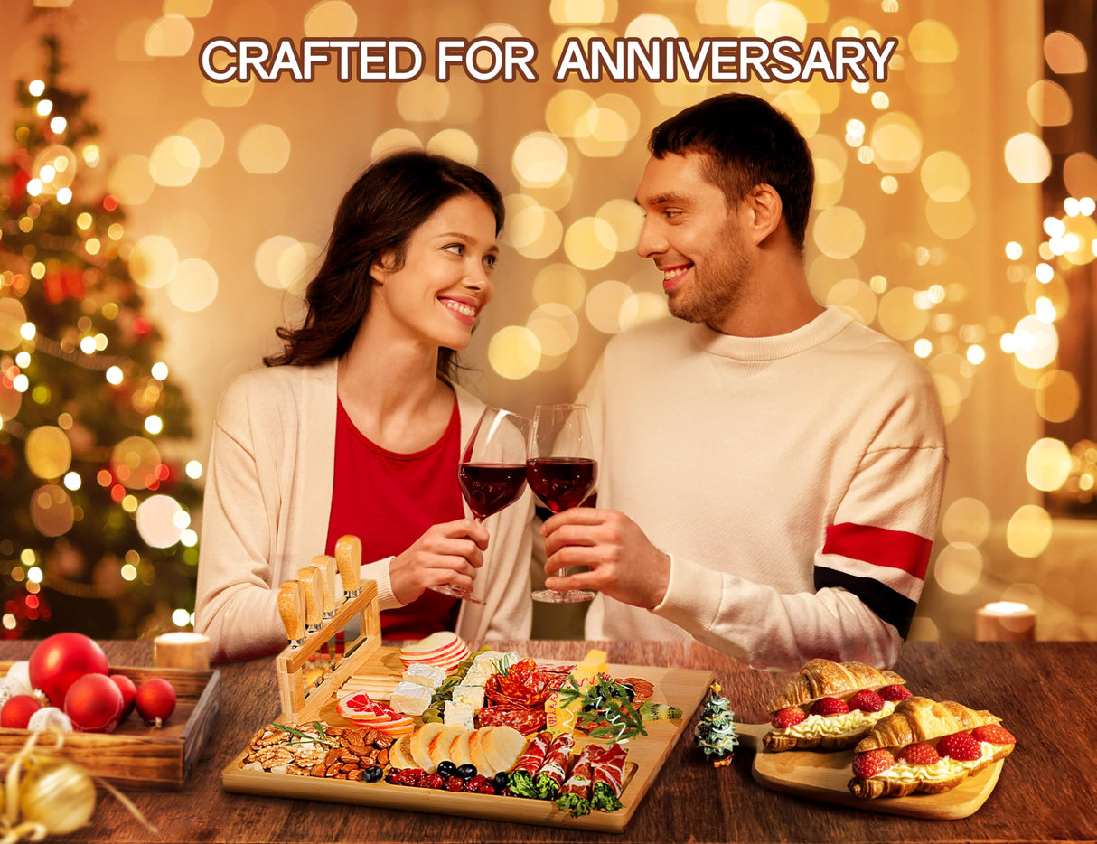 Easoger Cheese Board and Knife Set - Extra Large Charcuterie Boards with Magnetic Knife Holder, Cheese Platter Gift for Christmas, House Warming, Easoger