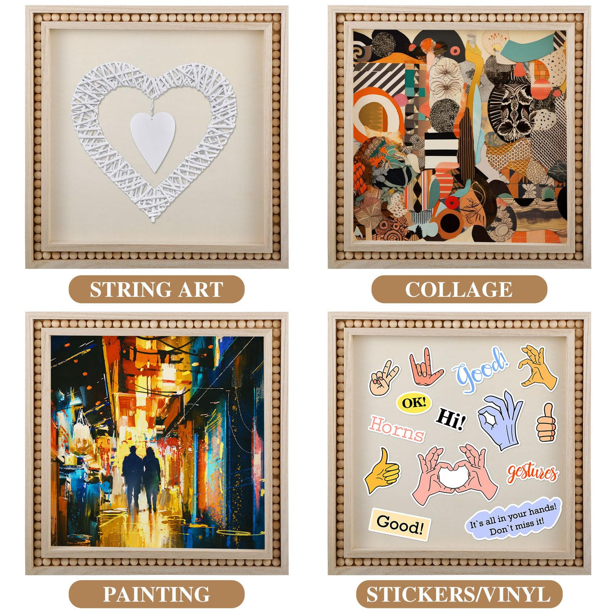 Wenqik 4 Pack Wood Beaded Blank Plaques Rustic Boho Style Blank Wood Panels for Painting DIY Signs Framing Shadow Box Tray Crafts (12 x 12 Inch) Wenqik