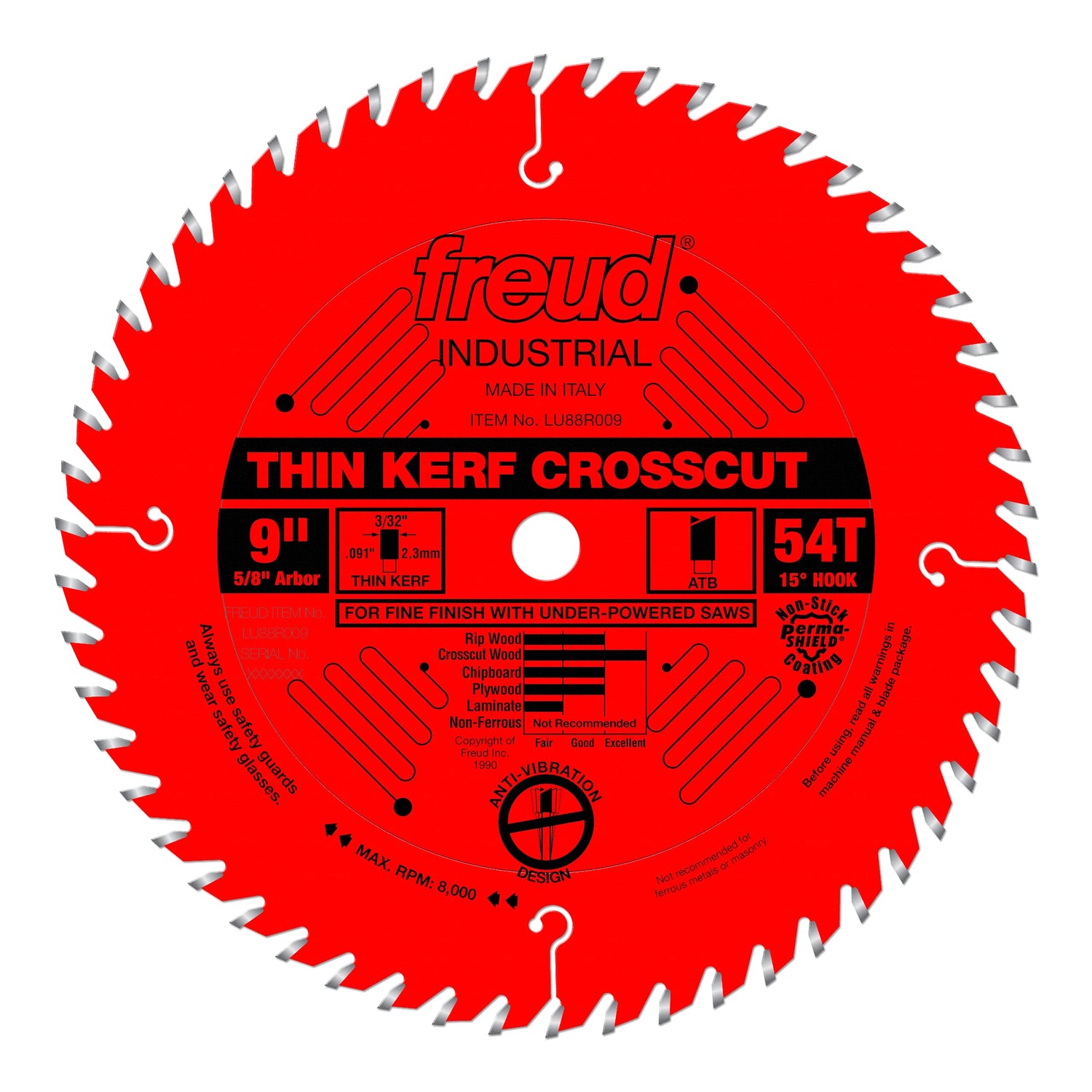 Freud LU88R009: 9" Thin Kerf Fine Finish Crosscut Blade Freud