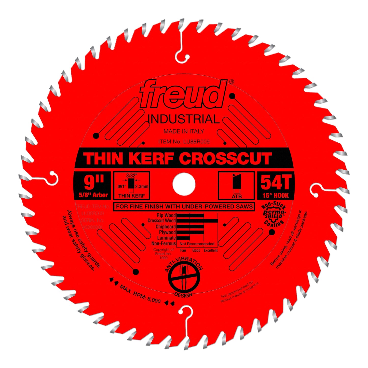 Freud LU88R009: 9" Thin Kerf Fine Finish Crosscut Blade - WoodArtSupply