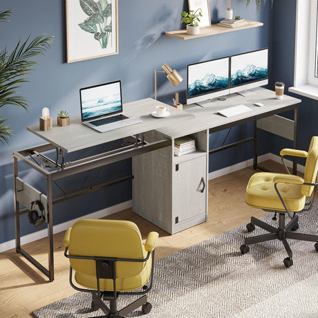 Bestier L Shaped Standing Desk Adjustable Height, 60" Corner Computer Desk with Storage File Cabinet, 95.2" Long and Large Reversible Office Desk Bestier