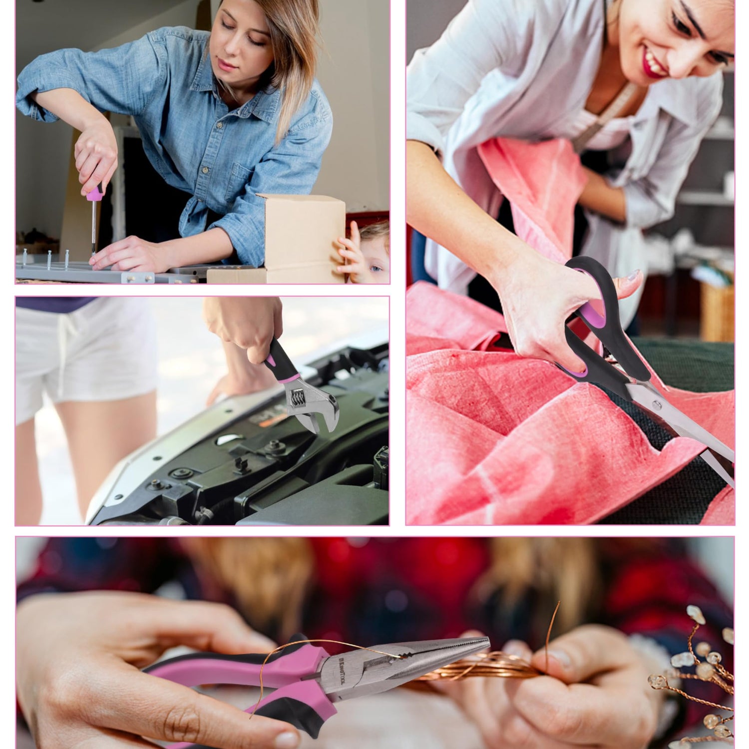 KingTool 267-Piece Tool Kit Set - Pink Tool Set with 21V Crodless Pink Power Drill Driver, Tool kit for Women with Pink Tool Storage Bag, Womens Tool KINGTOOL